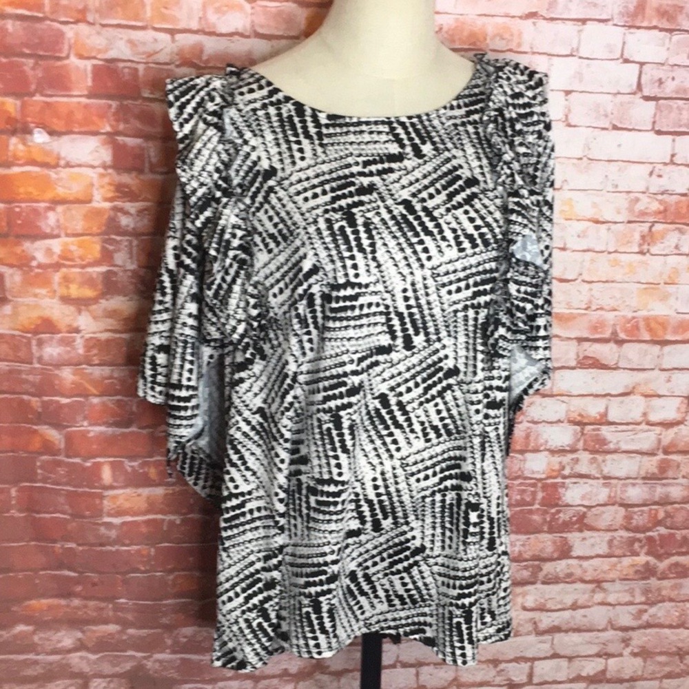 Robert Louis Black and White Ruffled Blouse